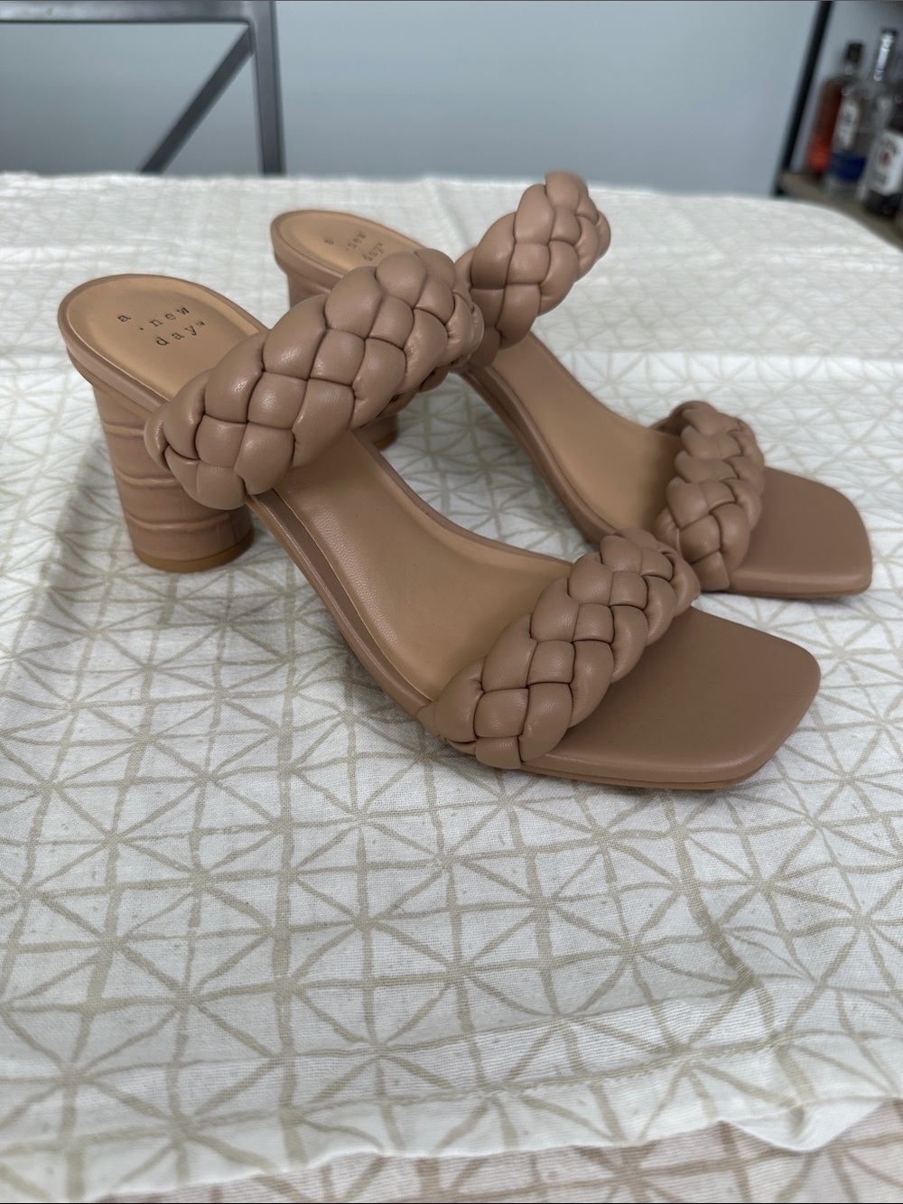 NWOT a new day Braided Double-Strap Mules in Taupe